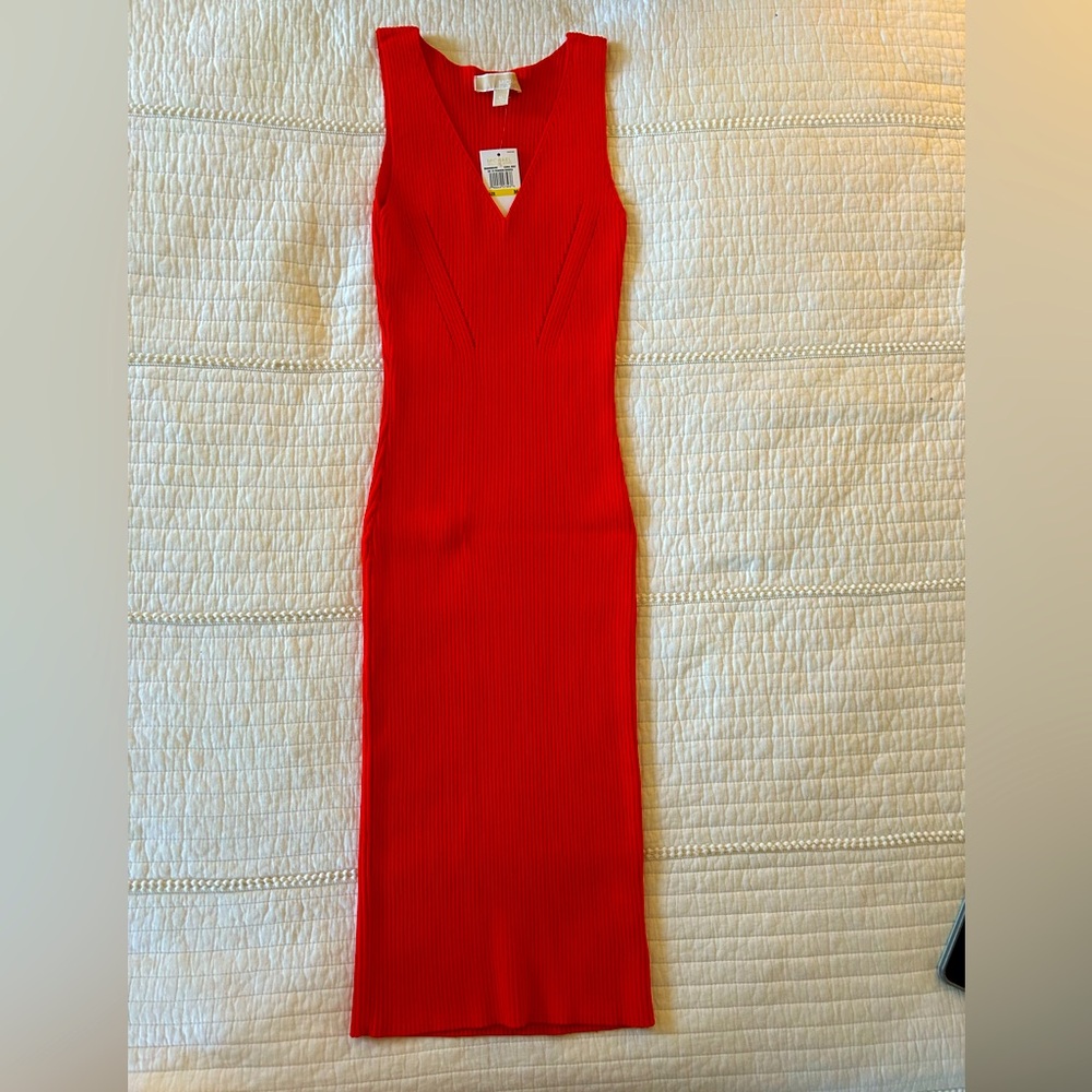 Michael Kors Coral/Red fitted midi dress